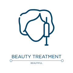 Beauty treatment icon. Linear vector illustration from linear beauty elements collection. Outline beauty treatment icon vector. Thin line symbol for use on web and mobile apps, logo, print media.