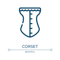 Corset icon. Linear vector illustration from linear beauty elements collection. Outline corset icon vector. Thin line symbol for use on web and mobile apps, logo, print media.