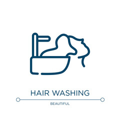 Hair washing icon. Linear vector illustration from hair salon pictograms collection. Outline hair washing icon vector. Thin line symbol for use on web and mobile apps, logo, print media.