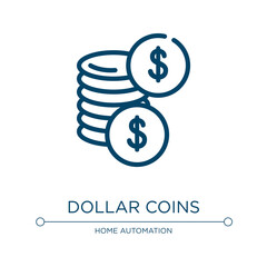 Dollar coins icon. Linear vector illustration from startups and new business collection. Outline dollar coins icon vector. Thin line symbol for use on web and mobile apps, logo, print media.