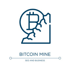 Bitcoin mine icon. Linear vector illustration from bitcoin collection. Outline bitcoin mine icon vector. Thin line symbol for use on web and mobile apps, logo, print media.