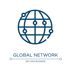 Global network icon. Linear vector illustration from bitcoin collection. Outline global network icon vector. Thin line symbol for use on web and mobile apps, logo, print media.