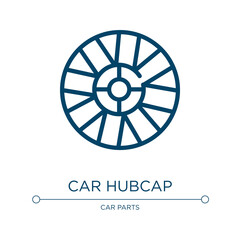 Car hubcap icon. Linear vector illustration from car parts collection. Outline car hubcap icon vector. Thin line symbol for use on web and mobile apps, logo, print media.
