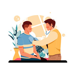 a portrait of the doctor examining the patient, flat design concept. vector illustration