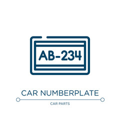 Car numberplate icon. Linear vector illustration from car parts collection. Outline car numberplate icon vector. Thin line symbol for use on web and mobile apps, logo, print media.