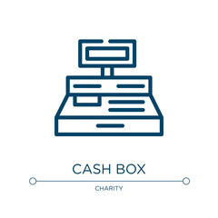 Cash box icon. Linear vector illustration from charity collection. Outline cash box icon vector. Thin line symbol for use on web and mobile apps, logo, print media.