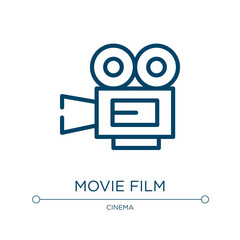 Movie film icon. Linear vector illustration from cinema collection. Outline movie film icon vector. Thin line symbol for use on web and mobile apps, logo, print media.