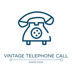 Vintage telephone call icon. Linear vector illustration from phone icons collection. Outline vintage telephone call icon vector. Thin line symbol for use on web and mobile apps, logo, print media.