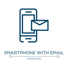 Smartphone with email icon. Linear vector illustration from phone icons collection. Outline smartphone with email icon vector. Thin line symbol for use on web and mobile apps, logo, print media.