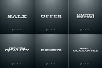 Collection of vector banners with 3d metallic text, premium quality, sale, offer, exclusive, limited edition