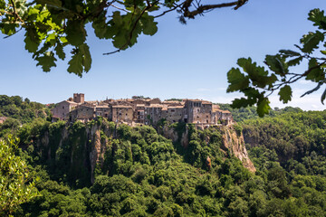 Calcata, small medieval village, Italy. Panoramic view of the village of Calcata, in the province...