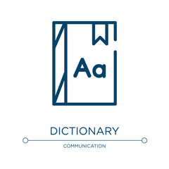 Dictionary icon. Linear vector illustration from communition collection. Outline dictionary icon vector. Thin line symbol for use on web and mobile apps, logo, print media.