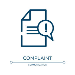 Complaint icon. Linear vector illustration from customer reviews collection. Outline complaint icon vector. Thin line symbol for use on web and mobile apps, logo, print media.