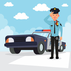 Police patrol car and police woman officer