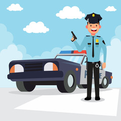 Police patrol car and policeman officer