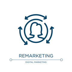 Remarketing icon. Linear vector illustration from digital marketing and technology collection. Outline remarketing icon vector. Thin line symbol for use on web and mobile apps, logo, print media.