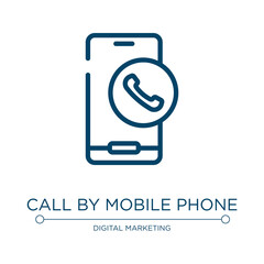 Call by mobile phone icon. Linear vector illustration from mobile phones collection. Outline call by mobile phone icon vector. Thin line symbol for use on web and mobile apps, logo, print media.