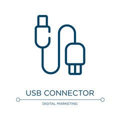 Usb connector icon. Linear vector illustration from mobile phones collection. Outline usb connector icon vector. Thin line symbol for use on web and mobile apps, logo, print media.