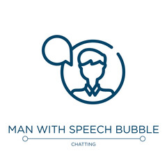Man with speech bubble icon. Linear vector illustration from talking collection. Outline man with speech bubble icon vector. Thin line symbol for use on web and mobile apps, logo, print media.