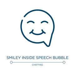 Smiley inside speech bubble icon. Linear vector illustration from talking collection. Outline smiley inside speech bubble icon vector. Thin line symbol for use on web and mobile apps, logo, print