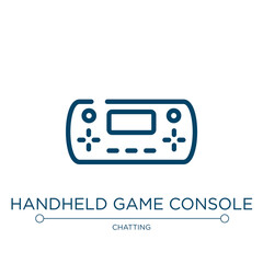 Obraz premium Handheld game console icon. Linear vector illustration from smart devices collection. Outline handheld game console icon vector. Thin line symbol for use on web and mobile apps, logo, print media.