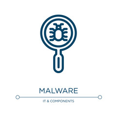 Malware icon. Linear vector illustration from cyber security collection. Outline malware icon vector. Thin line symbol for use on web and mobile apps, logo, print media.