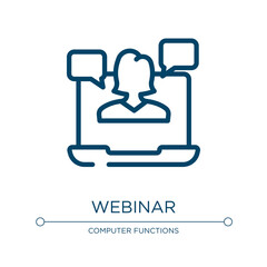 Webinar icon. Linear vector illustration from online learning collection. Outline webinar icon vector. Thin line symbol for use on web and mobile apps, logo, print media.