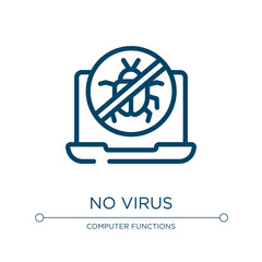 No virus icon. Linear vector illustration from computer bugs collection. Outline no virus icon vector. Thin line symbol for use on web and mobile apps, logo, print media.