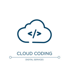 Cloud coding icon. Linear vector illustration from cloud technology collection. Outline cloud coding icon vector. Thin line symbol for use on web and mobile apps, logo, print media.