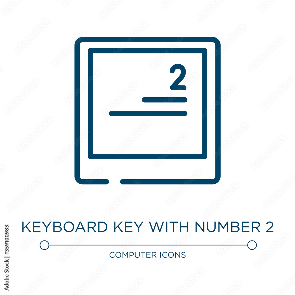 Fototapete keyboard key with number 2 icon. linear vector illustration from computer and media collection. outl