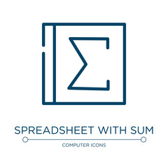 Spreadsheet with sum symbol icon. Linear vector illustration from computer and media collection. Outline spreadsheet with sum symbol icon vector. Thin line symbol for use on web and mobile apps, logo,