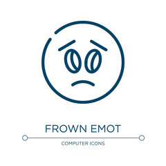 Obraz premium Frown emoticon icon. Linear vector illustration from computer and media collection. Outline frown emoticon icon vector. Thin line symbol for use on web and mobile apps, logo, print media.