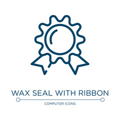 Fototapeta premium Wax seal with ribbon icon. Linear vector illustration from computer and media collection. Outline wax seal with ribbon icon vector. Thin line symbol for use on web and mobile apps, logo, print media.