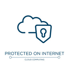 Protected on internet icon. Linear vector illustration from cloud computing collection. Outline protected on internet icon vector. Thin line symbol for use on web and mobile apps, logo, print media.