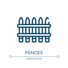 Fences icon. Linear vector illustration from construction collection. Outline fences icon vector. Thin line symbol for use on web and mobile apps, logo, print media.