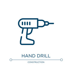 Hand drill icon. Linear vector illustration from carpentry collection. Outline hand drill icon vector. Thin line symbol for use on web and mobile apps, logo, print media.