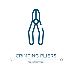 Crimping pliers icon. Linear vector illustration from construction collection. Outline crimping pliers icon vector. Thin line symbol for use on web and mobile apps, logo, print media.