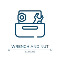 Wrench and nut icon. Linear vector illustration from toolbox collection. Outline wrench and nut icon vector. Thin line symbol for use on web and mobile apps, logo, print media.