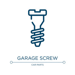 Garage screw icon. Linear vector illustration from toolbox collection. Outline garage screw icon vector. Thin line symbol for use on web and mobile apps, logo, print media.