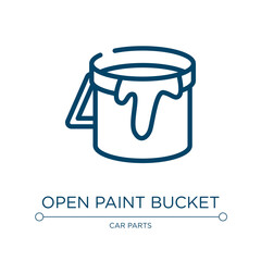 Open paint bucket icon. Linear vector illustration from toolbox collection. Outline open paint bucket icon vector. Thin line symbol for use on web and mobile apps, logo, print media.