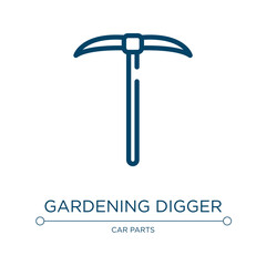 Gardening digger icon. Linear vector illustration from toolbox collection. Outline gardening digger icon vector. Thin line symbol for use on web and mobile apps, logo, print media.