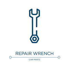 Repair wrench icon. Linear vector illustration from toolbox collection. Outline repair wrench icon vector. Thin line symbol for use on web and mobile apps, logo, print media.
