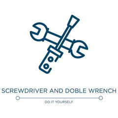 Screwdriver and doble wrench icon. Linear vector illustration from constructicons collection. Outline screwdriver and doble wrench icon vector. Thin line symbol for use on web and mobile apps, logo,