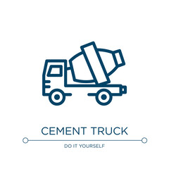 Cement truck icon. Linear vector illustration from constructicons collection. Outline cement truck icon vector. Thin line symbol for use on web and mobile apps, logo, print media.