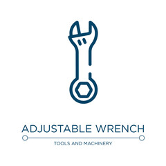 Adjustable wrench icon. Linear vector illustration from tools and machinery collection. Outline adjustable wrench icon vector. Thin line symbol for use on web and mobile apps, logo, print media.