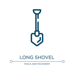 Long shovel icon. Linear vector illustration from tools and machinery collection. Outline long shovel icon vector. Thin line symbol for use on web and mobile apps, logo, print media.