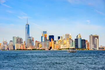 Fototapeta na wymiar It's Beautiful evening view of the Lower Manhattan, New York City, United States of America