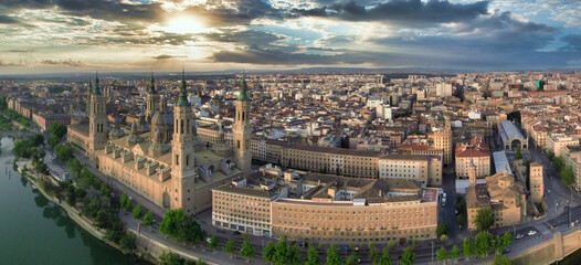 Obraz premium Aerial view in Zaragoza, city of Aragon,Spain. Drone photo