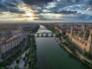 Aerial view in Zaragoza, city of Aragon,Spain. Drone photo