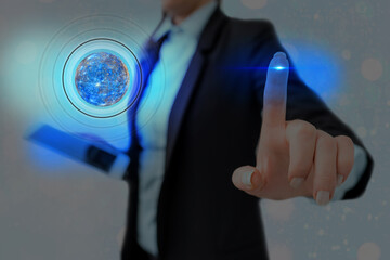 Futuristic Icons Distant Solar System Showing Global Technology Networks. Elements of this image furnished by NASA.